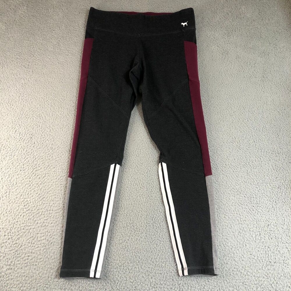 Victoria Secret PINK Leggings Women Large Gray Joggers Logo Spell Out Gym Yoga